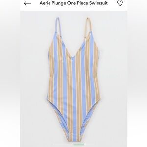 Aerie Blue and Tan Striped Swimsuit